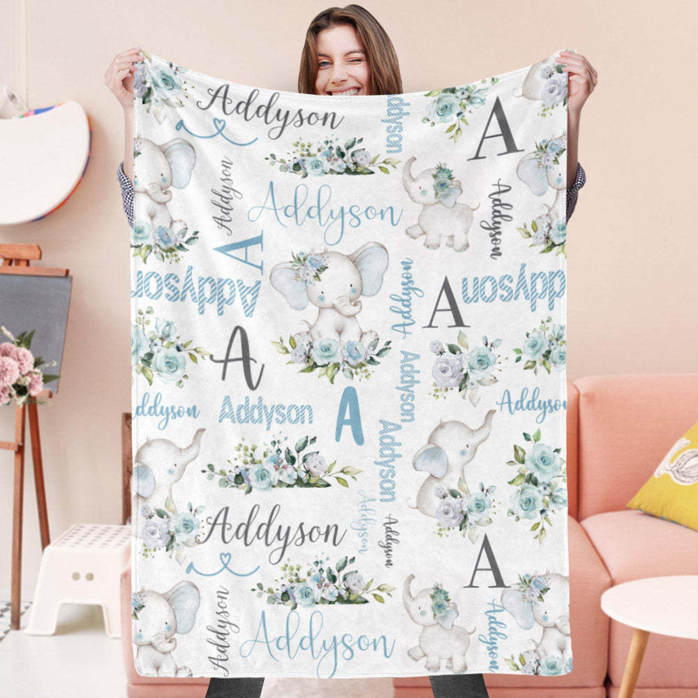 Benutzerdefinierte Florale Süße Elefantendecke Mit Namen, Weihnachten, Geburtstag, Babyparty, Geschenk Für Baby-kind-familie - dephotoblanket