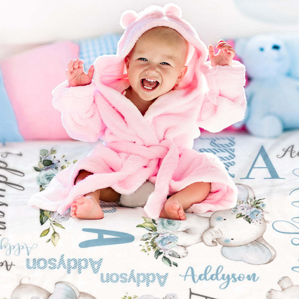 Benutzerdefinierte Florale Süße Elefantendecke Mit Namen, Weihnachten, Geburtstag, Babyparty, Geschenk Für Baby-kind-familie - dephotoblanket