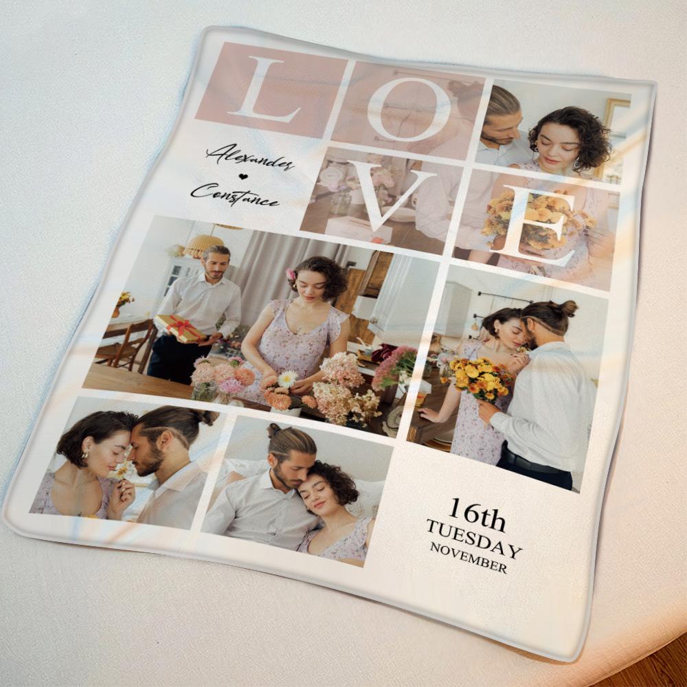 Personalisierte Fotocollage Valentinstag Decke Geschenk für Paare