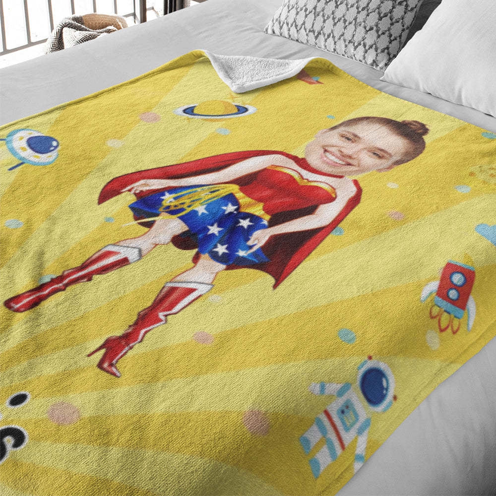 Fotodecke Mit Individuellem Gesicht Personalisierte Foto- Und Textdecke Minime-superfrau-decke Ein Einzigartiges Cooles Geschenk - dephotoblanket