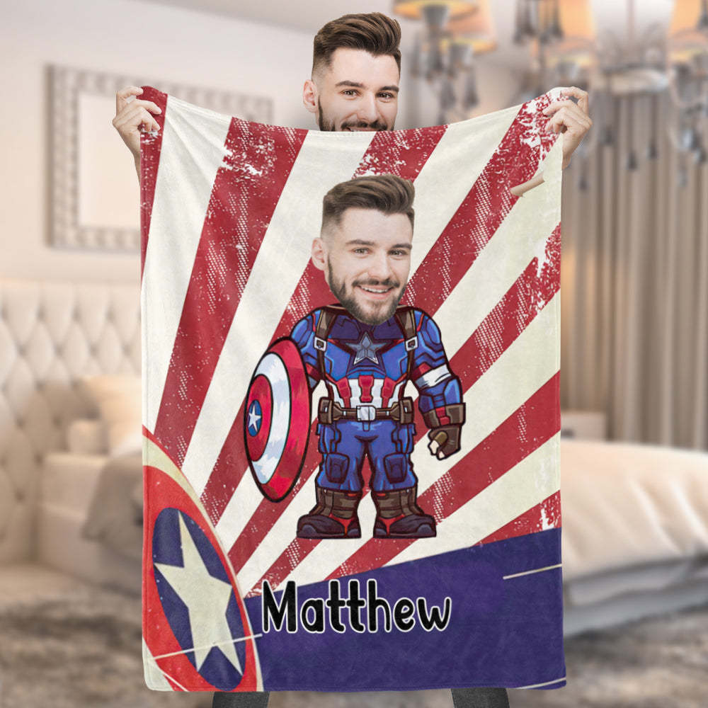 Fotodecke Mit Individuellem Gesicht Personalisierte Foto- Und Textdecke Captain America Minime Blanket Ein Einzigartiges Cooles Geschenk Für Ihn - dephotoblanket