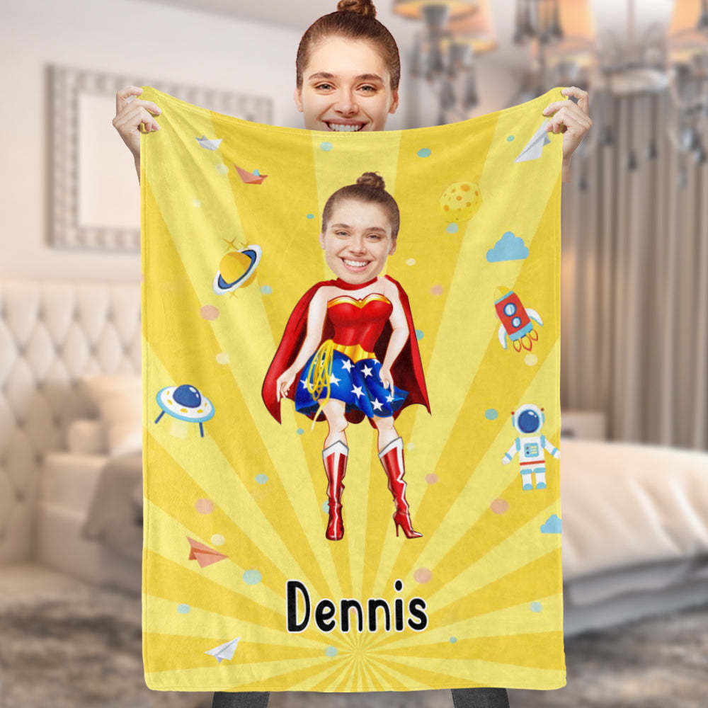 Fotodecke Mit Individuellem Gesicht Personalisierte Foto- Und Textdecke Minime-superfrau-decke Ein Einzigartiges Cooles Geschenk - dephotoblanket