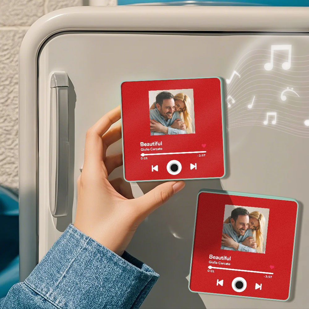 Personalisierter Mehrfarbiger Spotify-kühlschrankmagnet. Personalisierter Roter Album-musik-kühlschrankmagnet. Kann Songs Abspielen