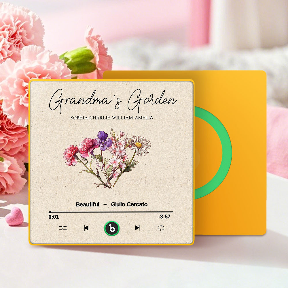 Omas Garten Retro Geburt Blumenstrauß Personalisierte Musik Kühlschrankmagnet, Geschenk Für Oma, Mama - dephotoblanket