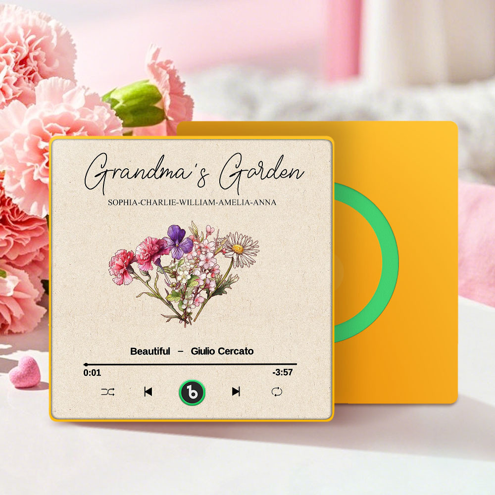 Omas Garten Retro Geburt Blumenstrauß Personalisierte Musik Kühlschrankmagnet, Geschenk Für Oma, Mama - dephotoblanket