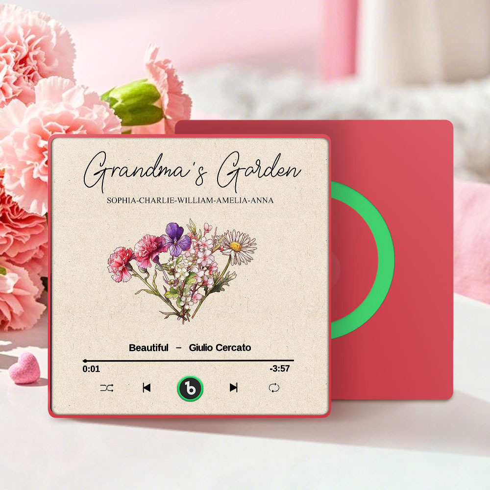 Omas Garten Retro Geburt Blumenstrauß Personalisierte Musik Kühlschrankmagnet, Geschenk Für Oma, Mama - dephotoblanket