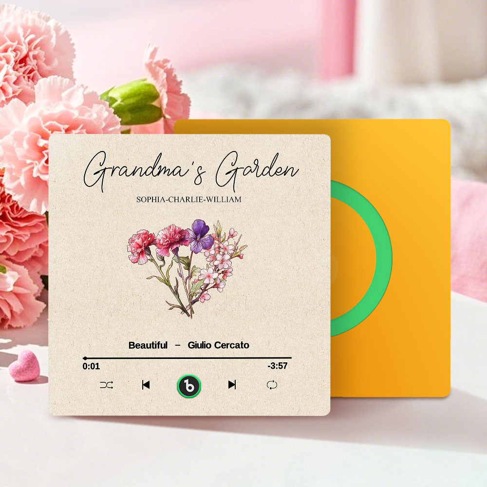 Omas Garten Retro Geburt Blumenstrauß Personalisierte Musik Kühlschrankmagnet, Geschenk Für Oma, Mama - dephotoblanket