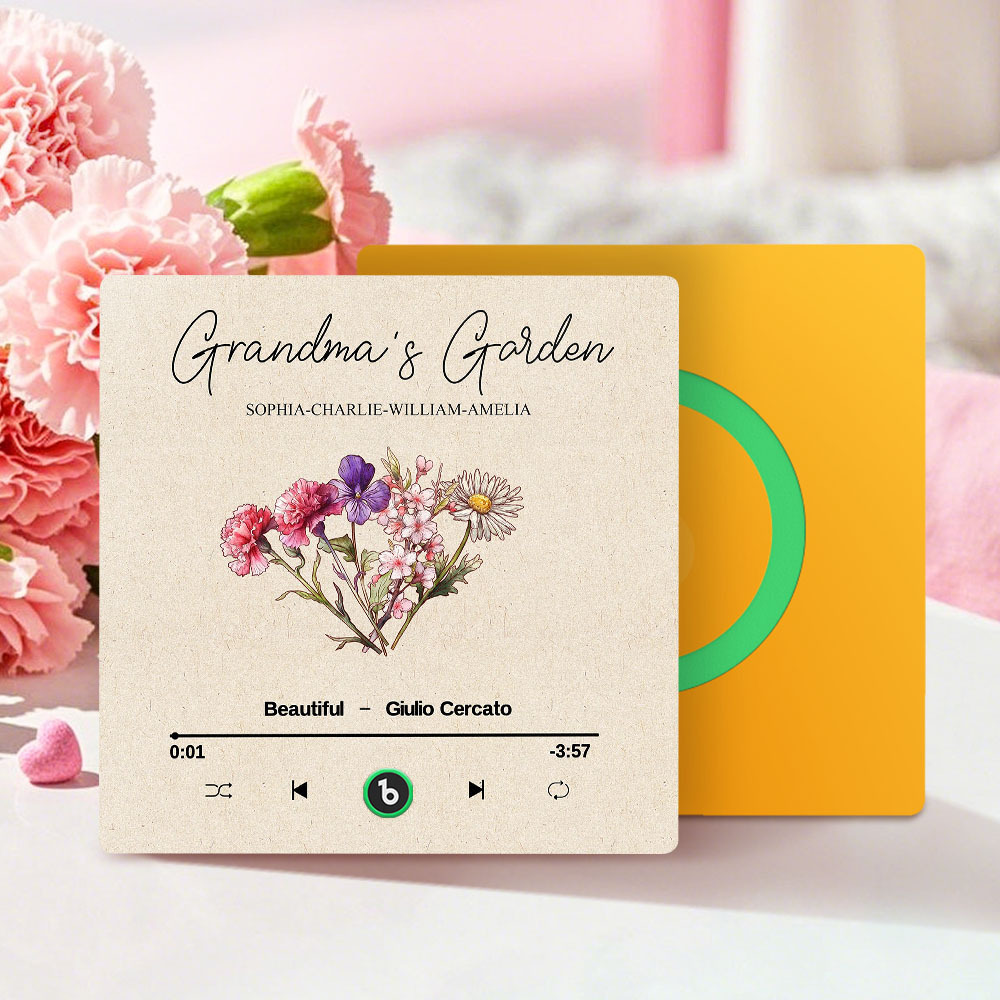 Omas Garten Retro Geburt Blumenstrauß Personalisierte Musik Kühlschrankmagnet, Geschenk Für Oma, Mama - dephotoblanket