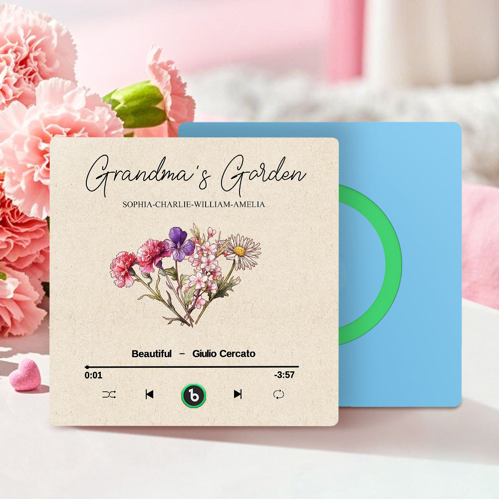 Omas Garten Retro Geburt Blumenstrauß Personalisierte Musik Kühlschrankmagnet, Geschenk Für Oma, Mama - dephotoblanket