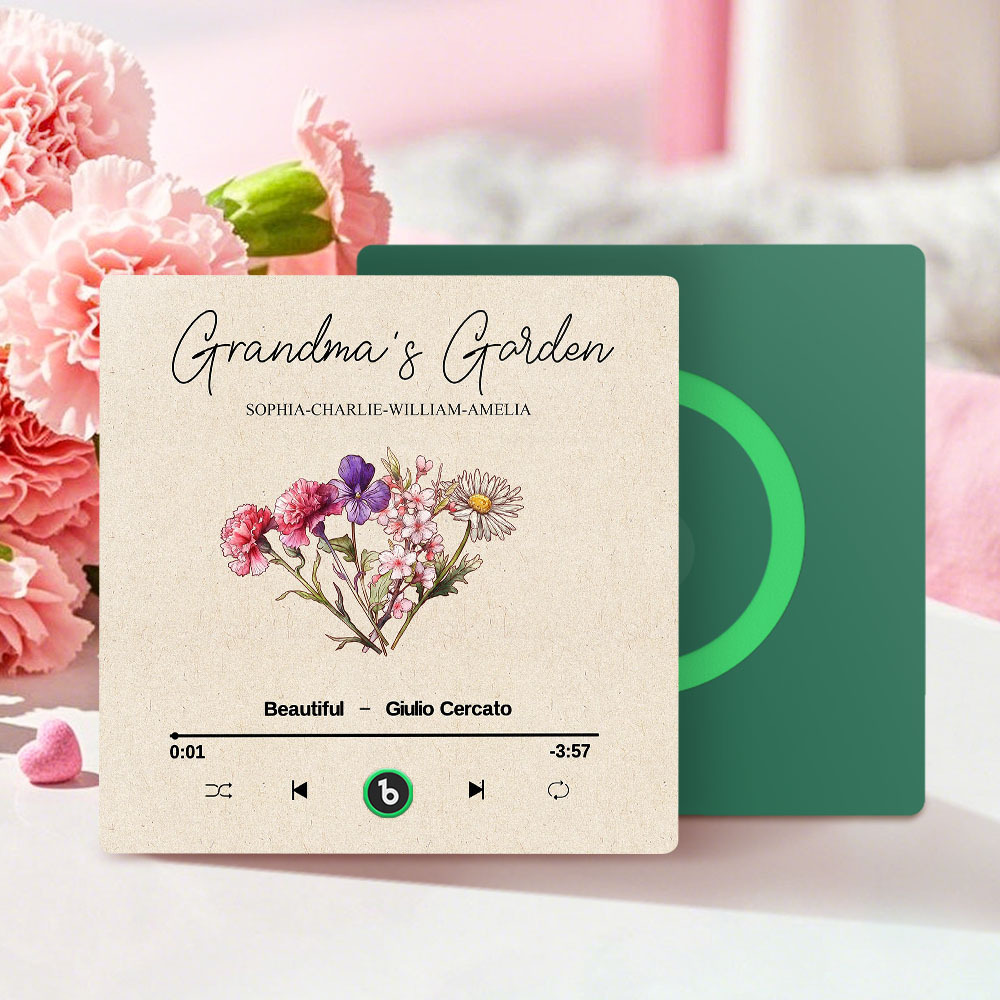 Omas Garten Retro Geburt Blumenstrauß Personalisierte Musik Kühlschrankmagnet, Geschenk Für Oma, Mama - dephotoblanket