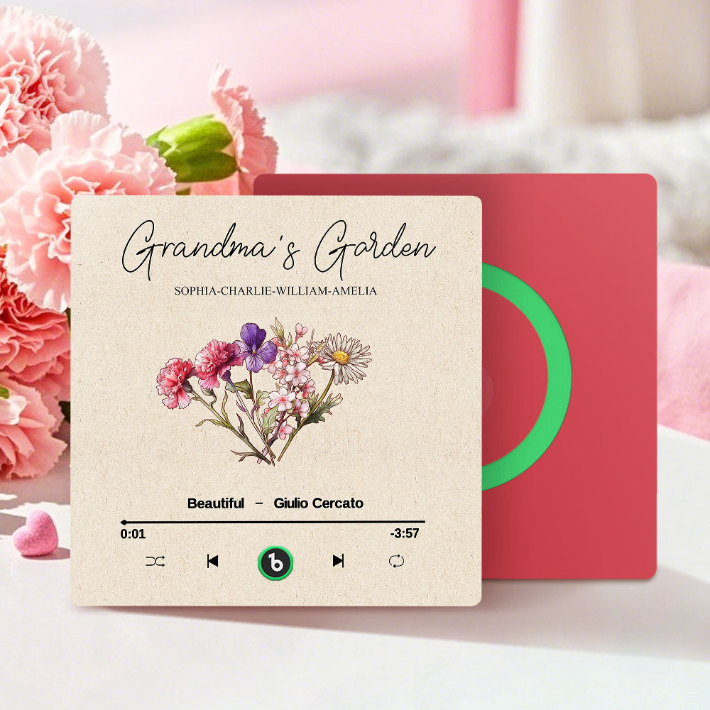 Omas Garten Retro Geburt Blumenstrauß Personalisierte Musik Kühlschrankmagnet, Geschenk Für Oma, Mama - dephotoblanket