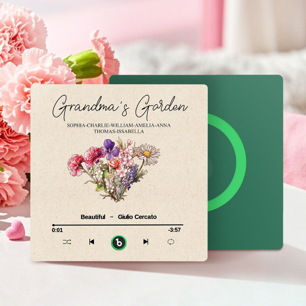 Omas Garten Retro Geburt Blumenstrauß Personalisierte Musik Kühlschrankmagnet, Geschenk Für Oma, Mama - dephotoblanket