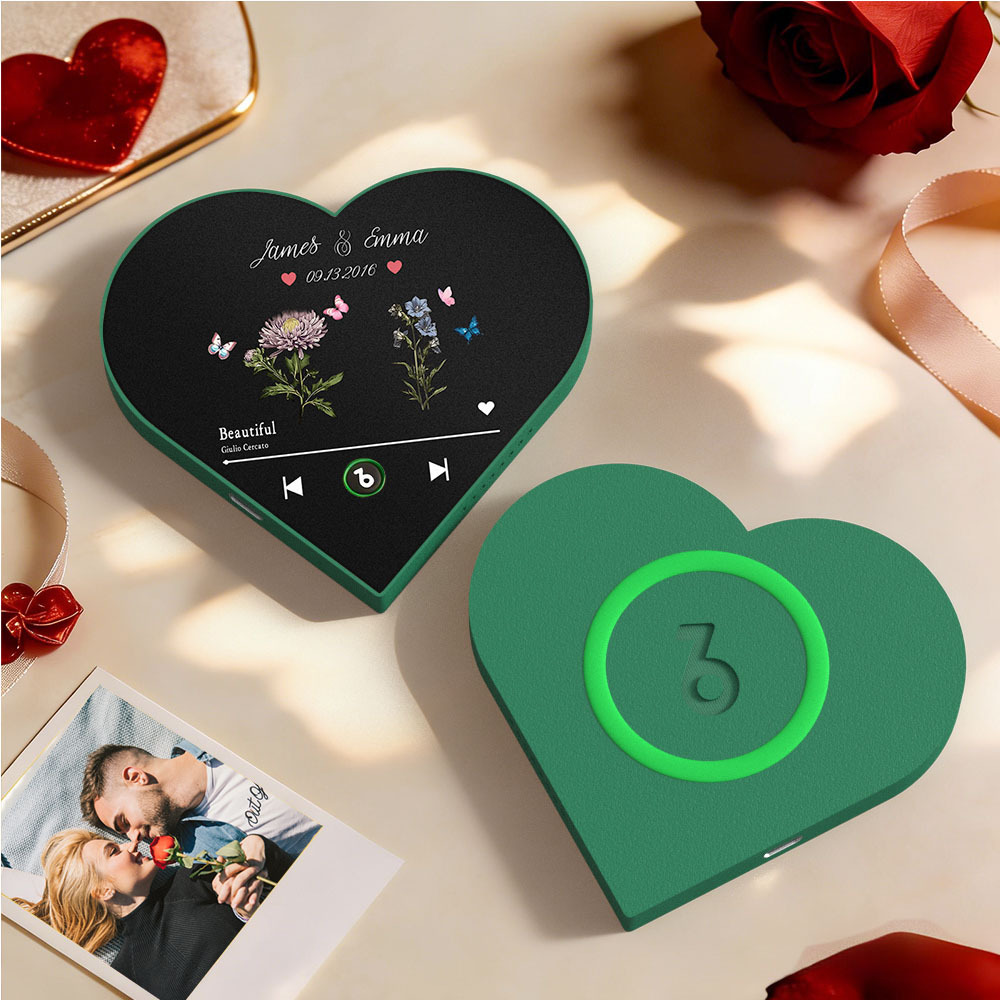 Personalisierter Herzförmiger Kühlschrankmagnet Mit Geburtsmonat, Blume Und Musik – Romantisches Geschenk Für Paare Zum Valentinstag - dephotoblanket