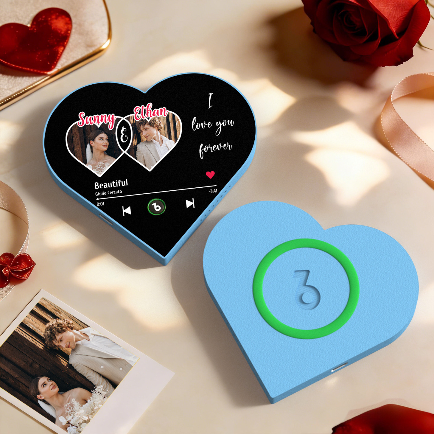 Personalisierter Herzförmiger Foto-musik-kühlschrankmagnet – Romantisches Geschenk Für Paare Zum Valentinstag – Symbol Ewiger Liebe - dephotoblanket