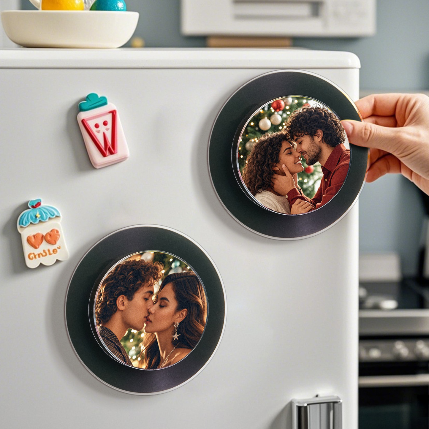 Benutzerdefinierte Rotierende Doppelschichtige Nfc-kühlschrankmagnete Aus Acryl Mit Fotos Und Liedern Magnetische Kühlschrankmagnete - dephotoblanket