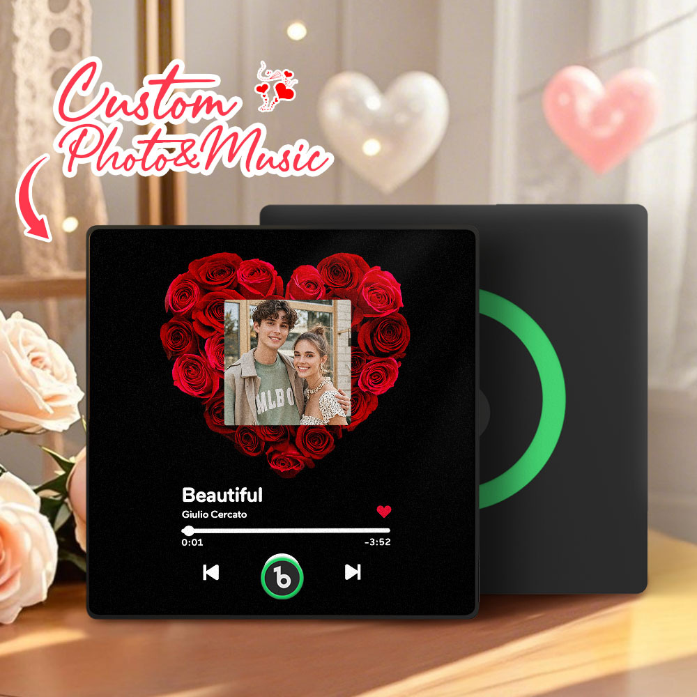 Geschenke Zum Valentinstag, Upgrade Eines Individuellen Musik-kühlschrankmagneten Mit Rose Und Foto, Buntes Album-kühlschrankmagnet, Geschenke Für Sie - dephotoblanket