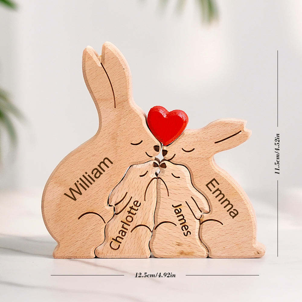 Hölzernes Kaninchen-familienpuzzle Mit Individuellen Namen, Einweihungsgeschenke, Heimdekoration - dephotoblanket