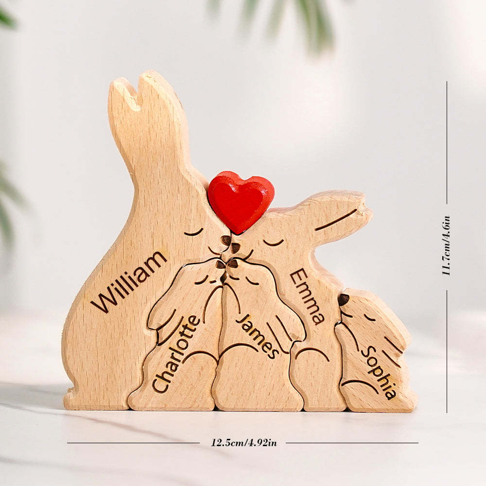 Hölzernes Kaninchen-familienpuzzle Mit Individuellen Namen, Einweihungsgeschenke, Heimdekoration - dephotoblanket