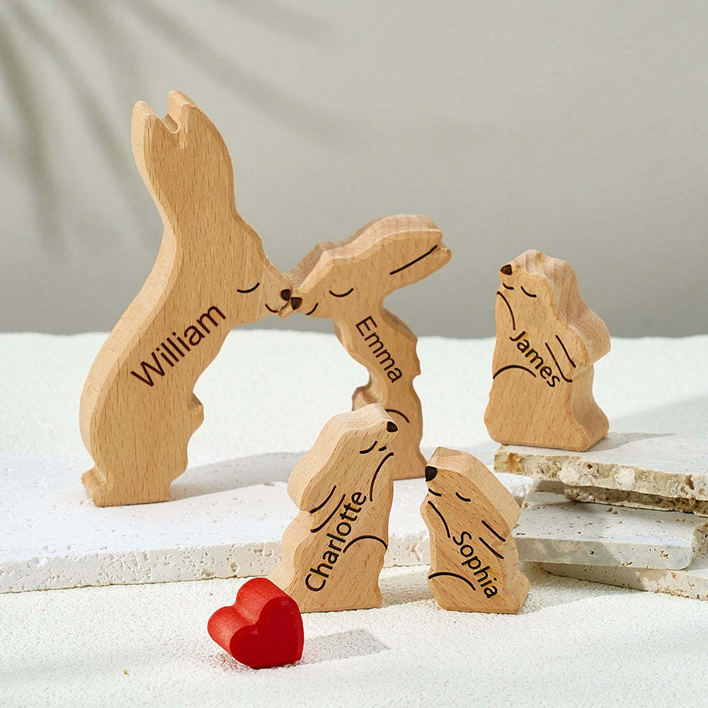 Hölzernes Kaninchen-familienpuzzle Mit Individuellen Namen, Einweihungsgeschenke, Heimdekoration - dephotoblanket