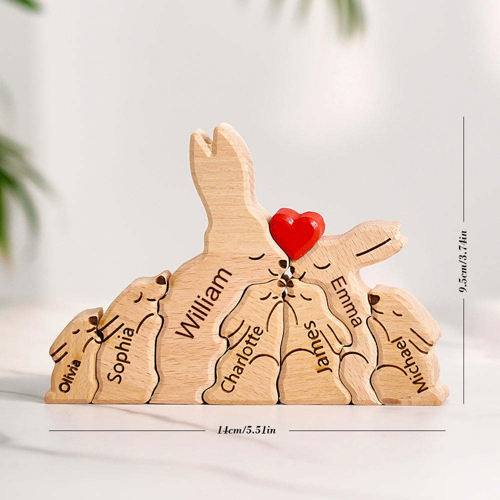 Hölzernes Kaninchen-familienpuzzle Mit Individuellen Namen, Einweihungsgeschenke, Heimdekoration - dephotoblanket