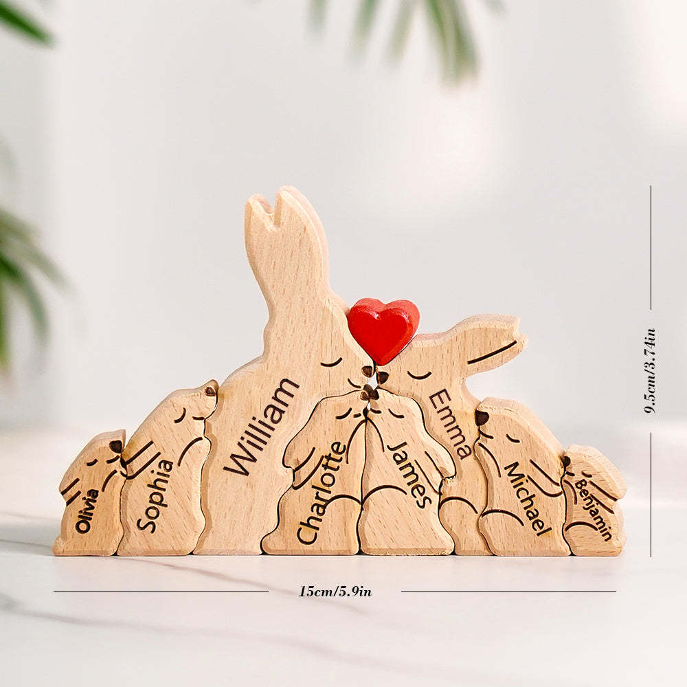 Hölzernes Kaninchen-familienpuzzle Mit Individuellen Namen, Einweihungsgeschenke, Heimdekoration - dephotoblanket