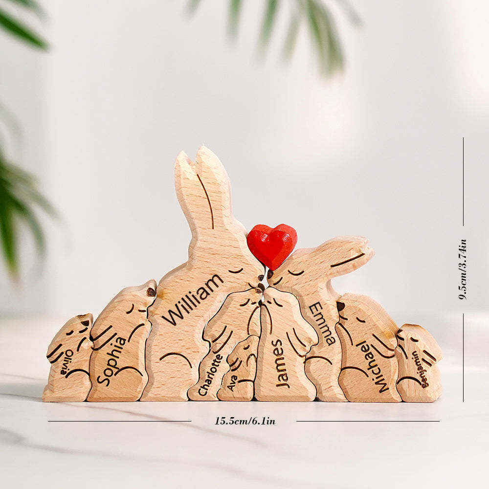 Hölzernes Kaninchen-familienpuzzle Mit Individuellen Namen, Einweihungsgeschenke, Heimdekoration - dephotoblanket