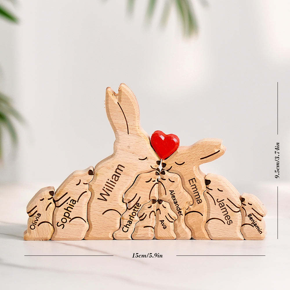 Hölzernes Kaninchen-familienpuzzle Mit Individuellen Namen, Einweihungsgeschenke, Heimdekoration - dephotoblanket