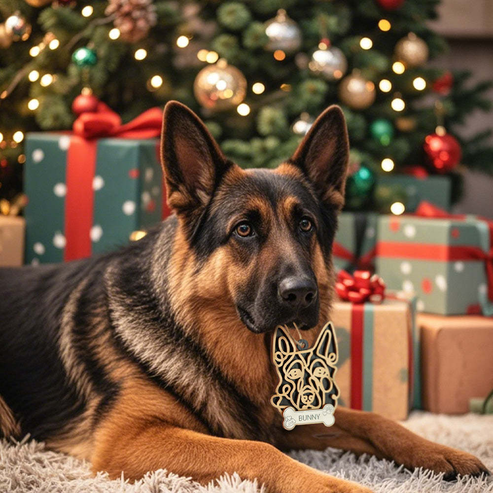 Personalisierter Line Art Hund Mit Namen, Weihnachtsschmuck, Weihnachtsgeschenk Für Hundeliebhaber - dephotoblanket