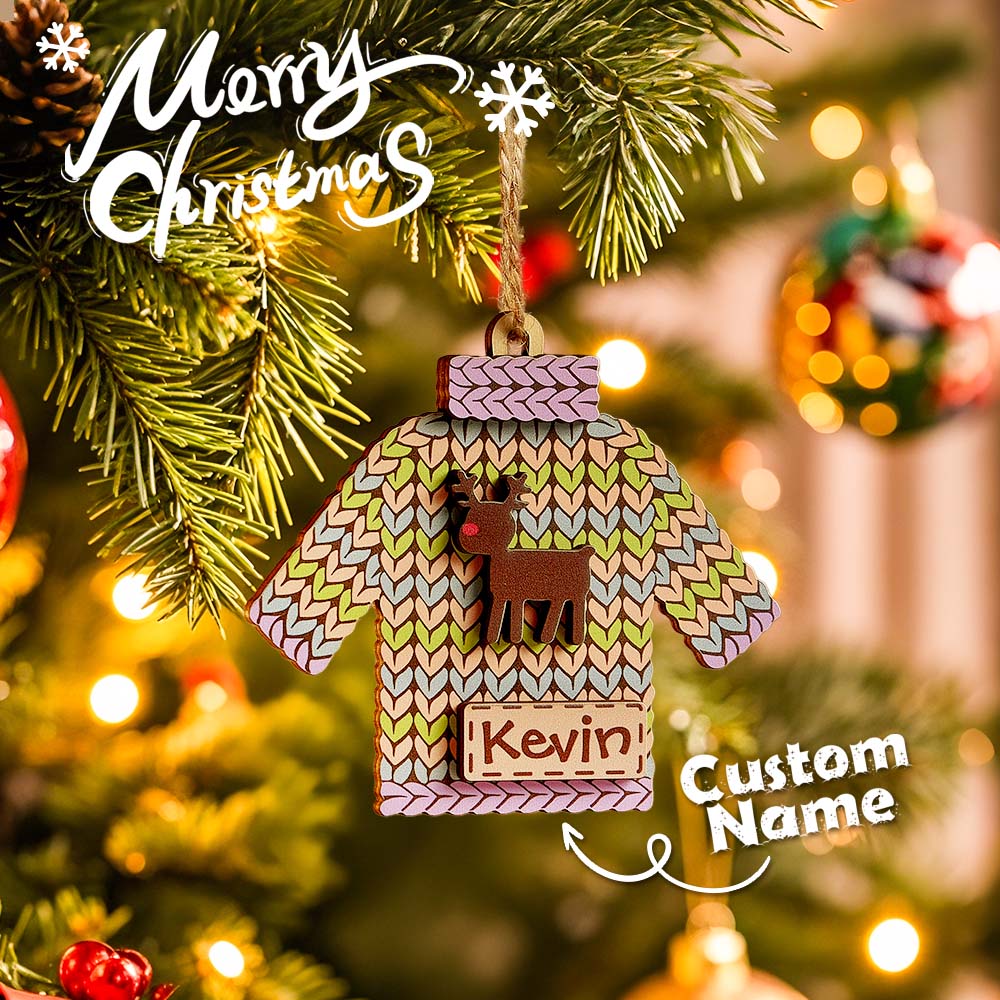 Personalisierter Namens-wintermütze, Weihnachtsschmuck, Individueller Weihnachts-winter-fäustlingsstrumpf, Pullover-ornament