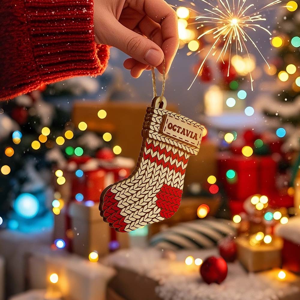 Personalisierter Namens-wintermütze, Weihnachtsschmuck, Individueller Weihnachts-winter-fäustlingsstrumpf, Pullover-ornament - dephotoblanket