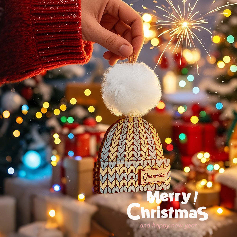 Personalisierter Namens-wintermütze, Weihnachtsschmuck, Individueller Weihnachts-winter-fäustlingsstrumpf, Pullover-ornament - dephotoblanket
