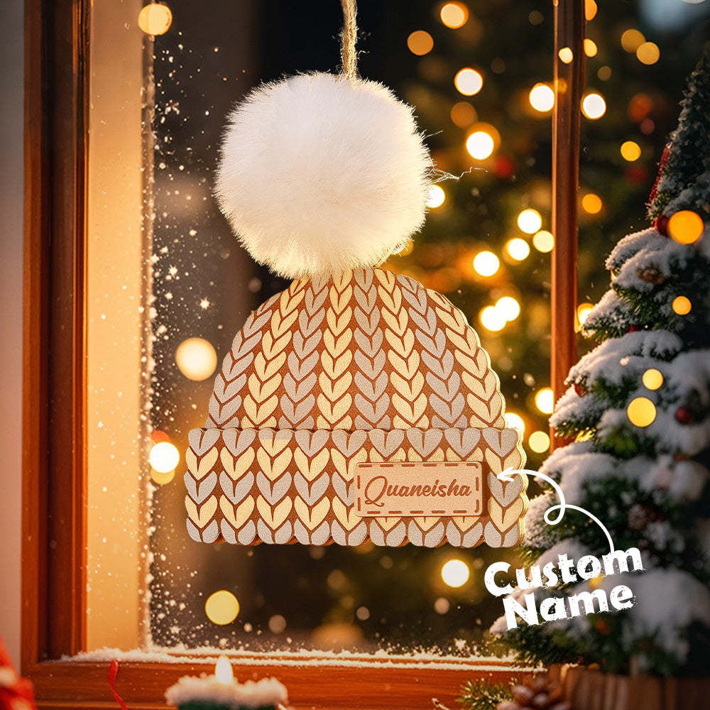 Personalisierter Namens-wintermütze, Weihnachtsschmuck, Individueller Weihnachts-winter-fäustlingsstrumpf, Pullover-ornament - dephotoblanket