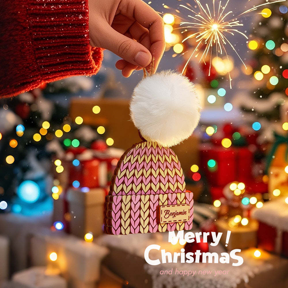 Personalisierter Namens-wintermütze, Weihnachtsschmuck, Individueller Weihnachts-winter-fäustlingsstrumpf, Pullover-ornament - dephotoblanket