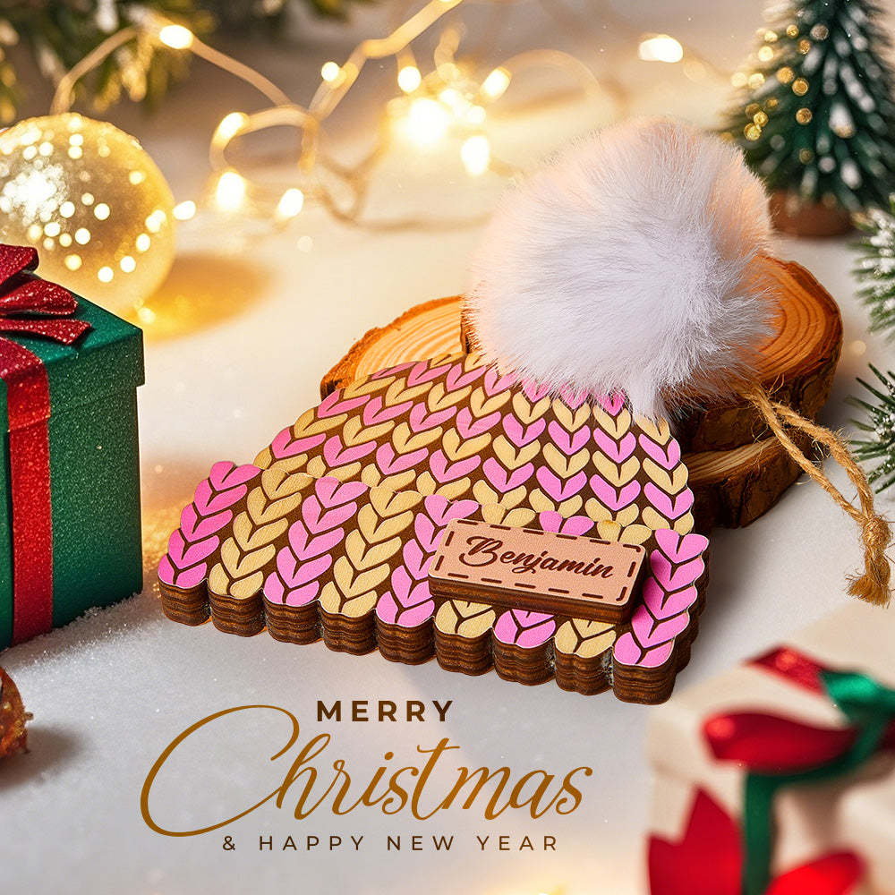 Personalisierter Namens-wintermütze, Weihnachtsschmuck, Individueller Weihnachts-winter-fäustlingsstrumpf, Pullover-ornament - dephotoblanket