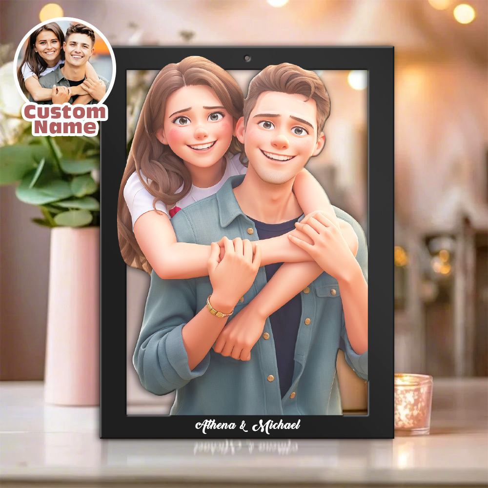 Personalisiertes 3d-foto-holzschild Im Cartoon-stil - dephotoblanket