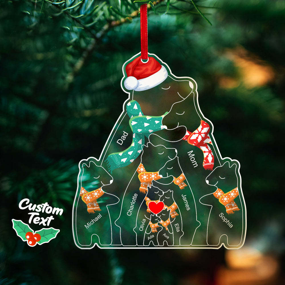 Personalisierte Namen Weihnachtsbär Familie Acryl Ornament Benutzerdefinierte Weihnachtsandenken Ornament Weihnachtsgeschenk Dekor - dephotoblanket