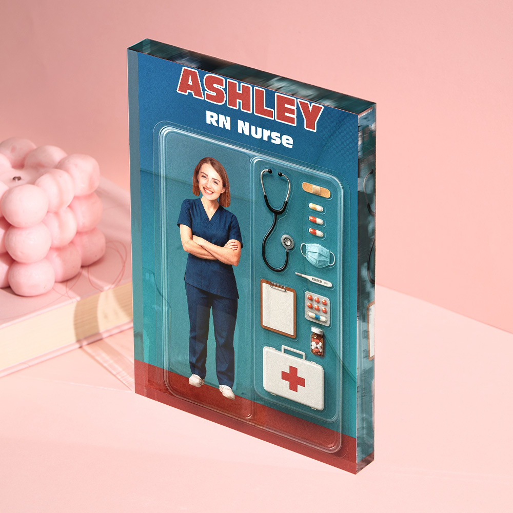 Personalisierte Krankenschwester-actionfigur Mit 3d-effekt, Anpassbare Kopfverpackung, Individuelle Acrylblock-plakette, Geschenk Für Krankenschwester - dephotoblanket