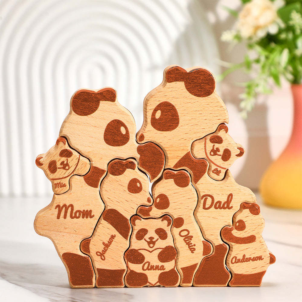 Benutzerdefinierte Namen Holz Pandas Familie Block Puzzle Home Decor Geschenke - dephotoblanket