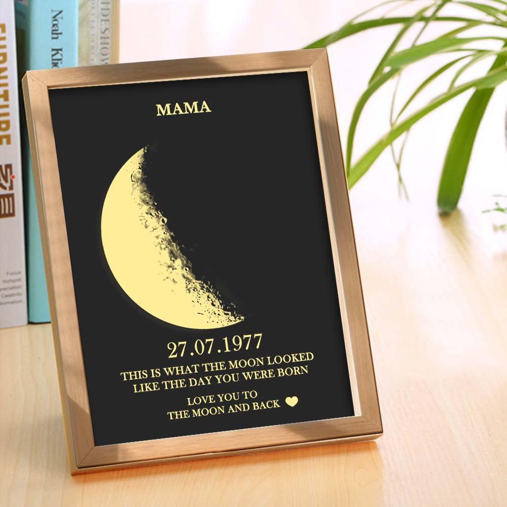 Benutzerdefinierte Mondphase Und Namen, Holzrahmen Mit Ihrem Text, Individueller Kunstrahmen Mit Geburtsdatum, Bestes Geschenk Zum Muttertag - dephotoblanket