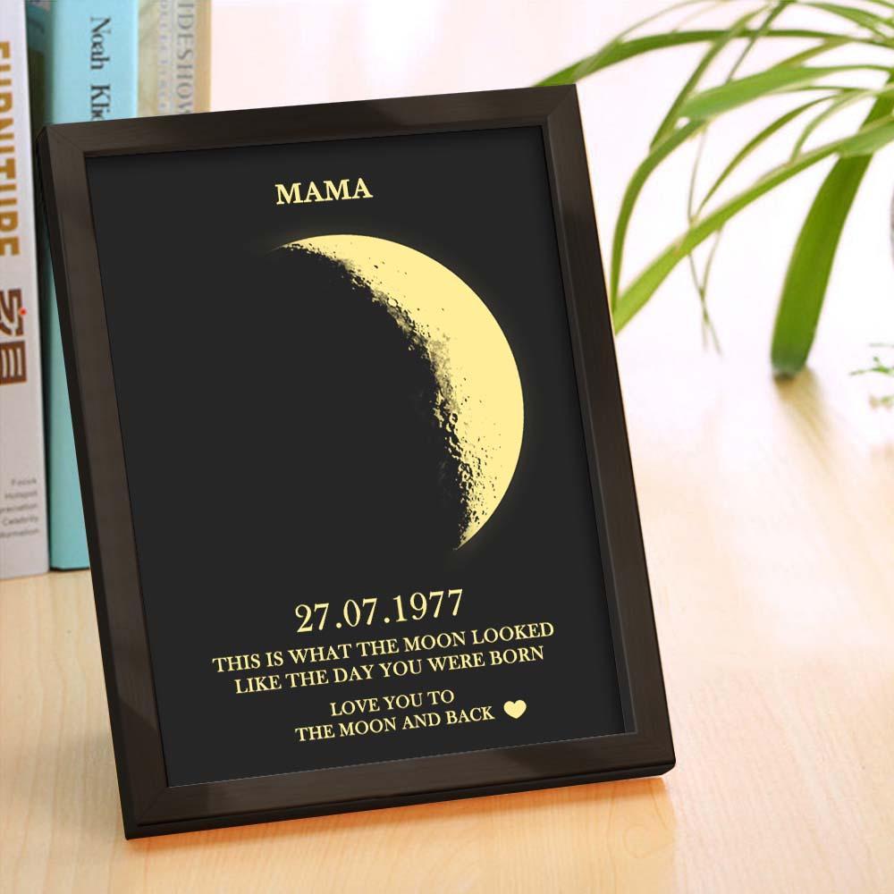 Benutzerdefinierte Mondphase Und Namen, Holzrahmen Mit Ihrem Text, Individueller Kunstrahmen Mit Geburtsdatum, Bestes Geschenk Zum Muttertag - dephotoblanket