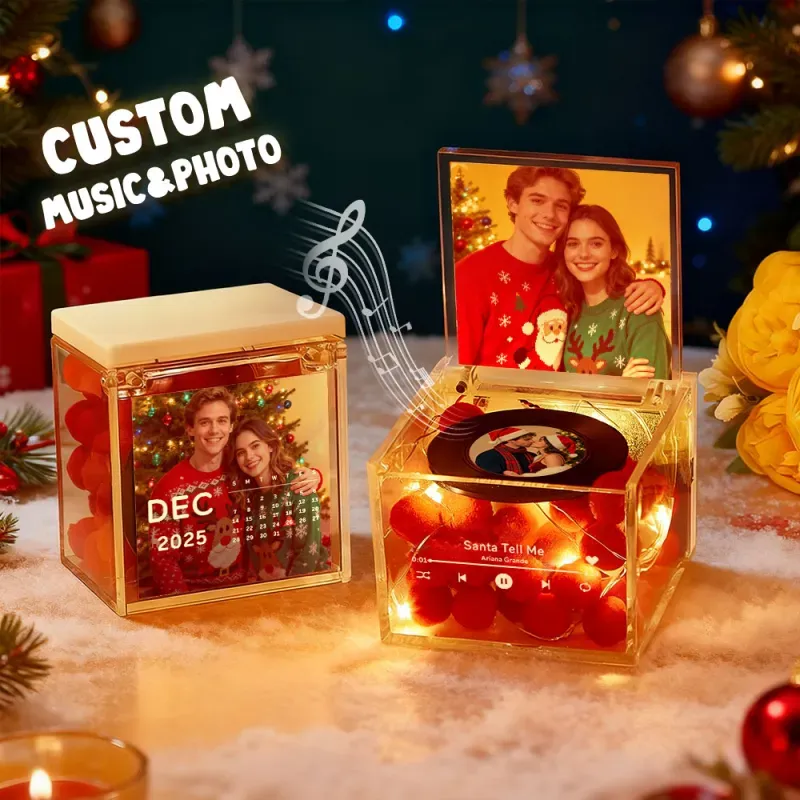 Mini-musikrekorder Mit Automatischem Musikabspieler, Personalisiertem Foto Und Licht, Acrylbox Mit Individueller Musikfunktion - dephotoblanket