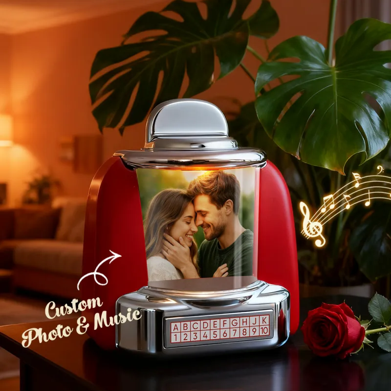 Benutzerdefinierter Jukebox-retro-lautsprecher – Personalisiertes Foto, Namen Und Datum, Mini-musikplayer Mit Radio | Vintage-tischdekoration, Nostalgisches Geschenk