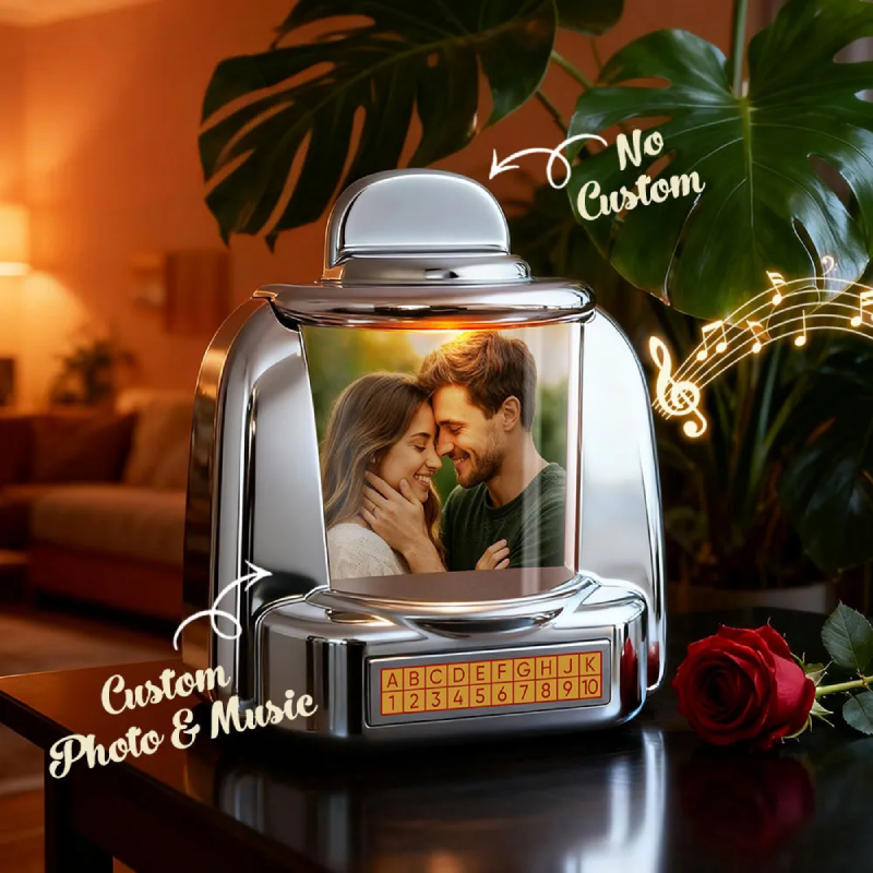Benutzerdefinierter Jukebox-retro-lautsprecher – Personalisiertes Foto, Namen Und Datum, Mini-musikplayer Mit Radio | Vintage-tischdekoration, Nostalgisches Geschenk