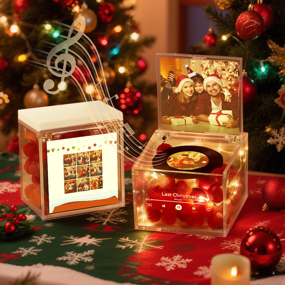 Mini-musikrekorder Mit Automatischem Musikabspieler, Personalisiertem Foto Und Licht, Acrylbox Mit Individueller Musikfunktion - dephotoblanket