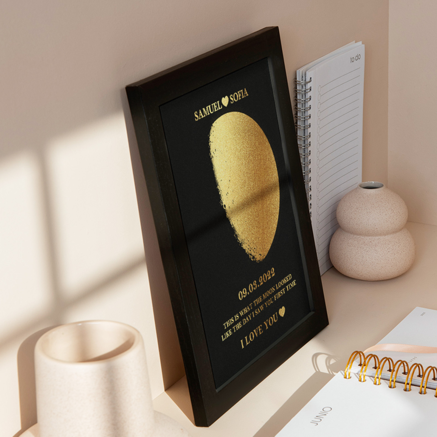 Benutzerdefinierte Mondphase Folie Druck Holzrahmen Personalisierte Namen Und Text Familie Geschenk - dephotoblanket