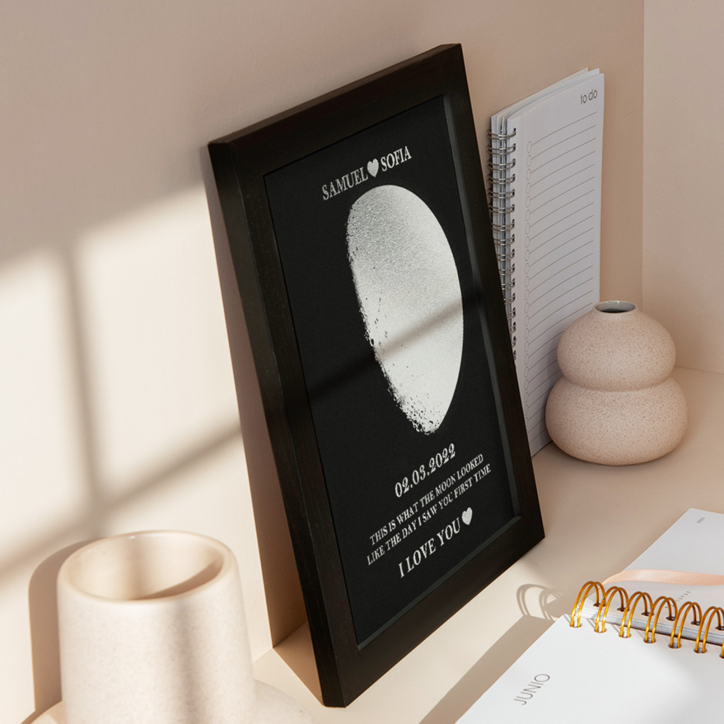 Benutzerdefinierte Mondphase Folie Druck Holzrahmen Personalisierte Namen Und Text Familie Geschenk - dephotoblanket