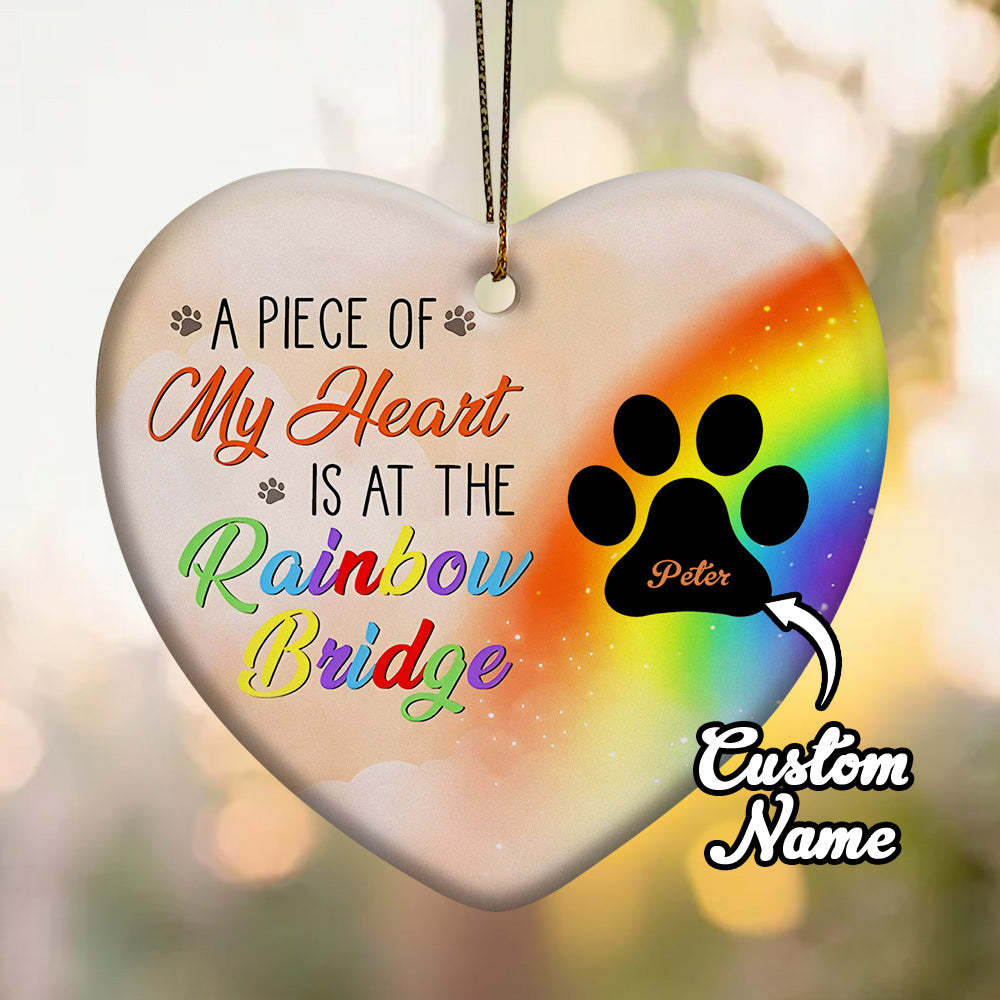 Personalisiertes Herz-haustier-ornament „a Piece Of My Heart Is At The Rainbow Bridge“-ornament Als Haustier-gedenkgeschenk - dephotoblanket
