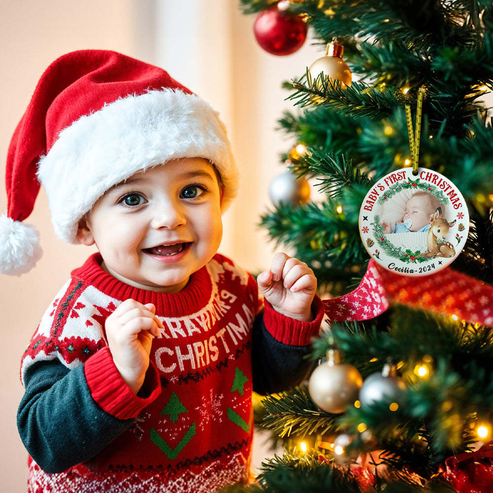 Personalisierter Weihnachtsschmuck Für Das Erste Baby Mit Foto, Hirsch, Weihnachtsschmuck, Geschenk Für Kinder - dephotoblanket