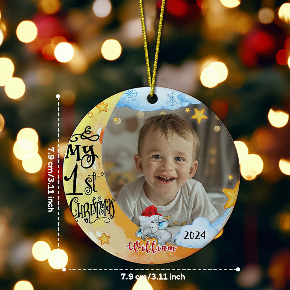 Personalisiertes Baby-weihnachtsornament, Süßes Elefanten-kreis-ornament, Weihnachtsgeschenk Für Kind - dephotoblanket