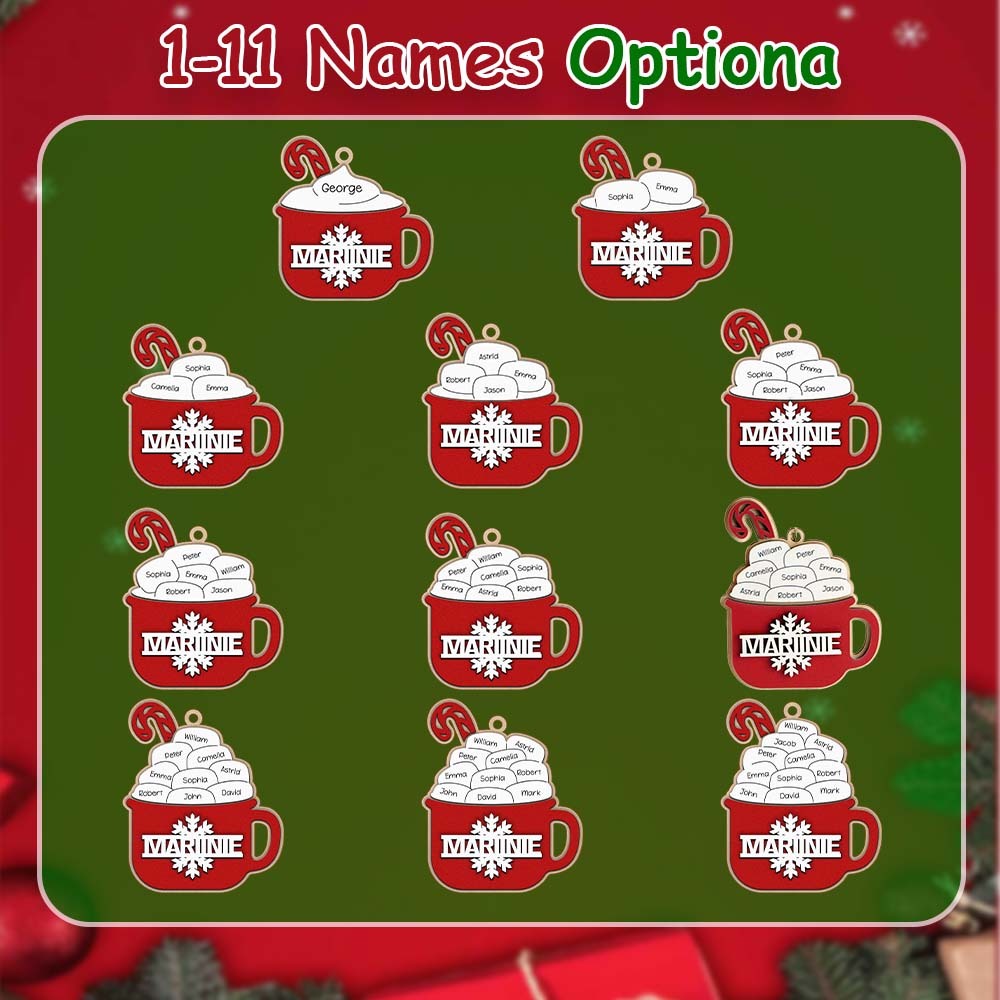 Personalisierter Familien-hot-cacao-ornament Mit Namen, Weihnachtsschmuck Als Familiengeschenk - dephotoblanket
